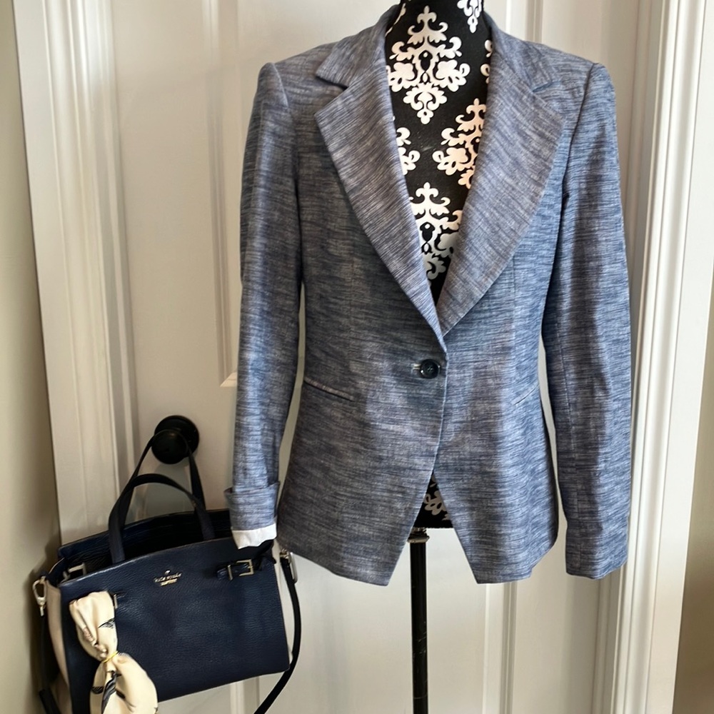 Fabulous navy with white lines Anthropologie Cartonnier cotton/spandex jacket - Picture 1 of 15